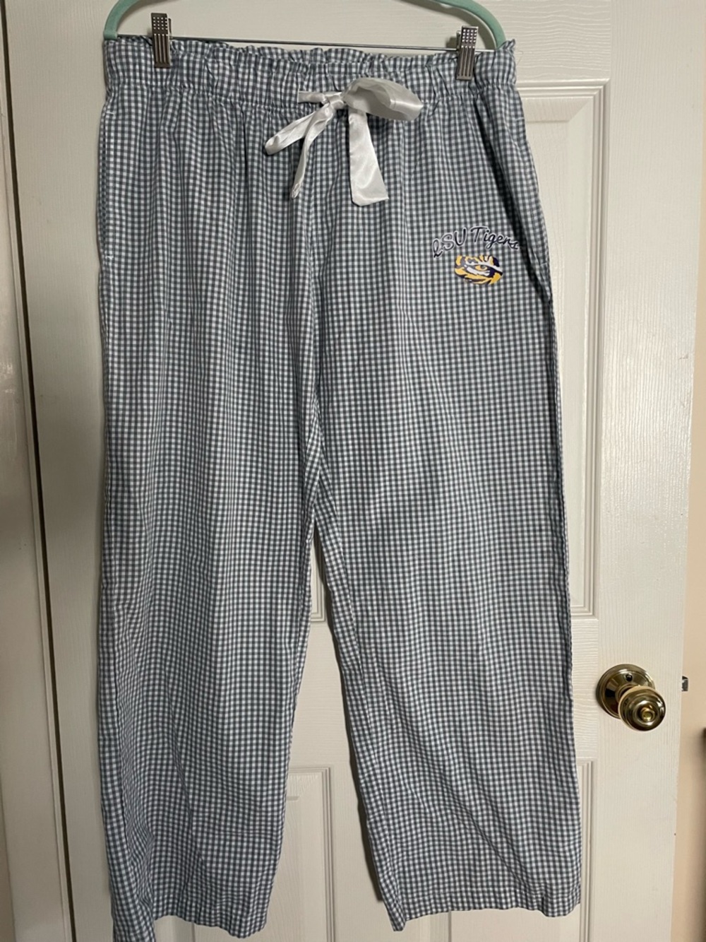 LSU Tiger Gingham Lounge‎ Pants with Drawstring Size Large
